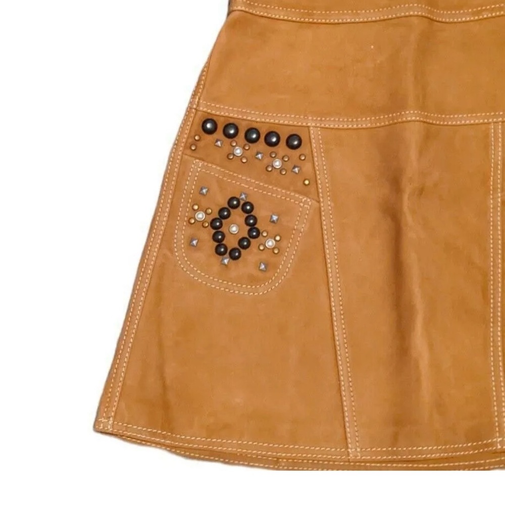 NWOT COACH 1941 Womens A-line Lamb Suede Leather Western Skirt with Studs Size 4 - Picture 2 of 6